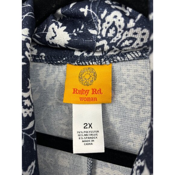 Ruby Rd. Woman Cowl Neck Pull Over Top Floral Metallic Blue 2X NEW - Picture 3 of 5